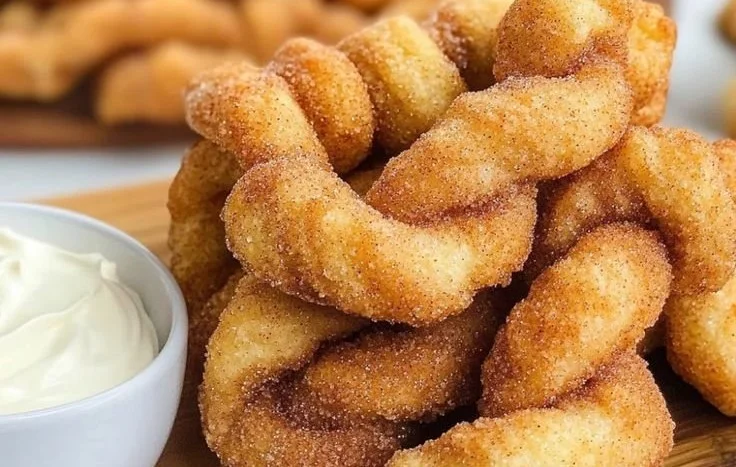Air Fryer Cinnamon Sugar Twists With Cream Cheese Dip