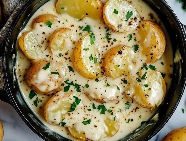 Creamy Garlic Sauce Baby Potatoes