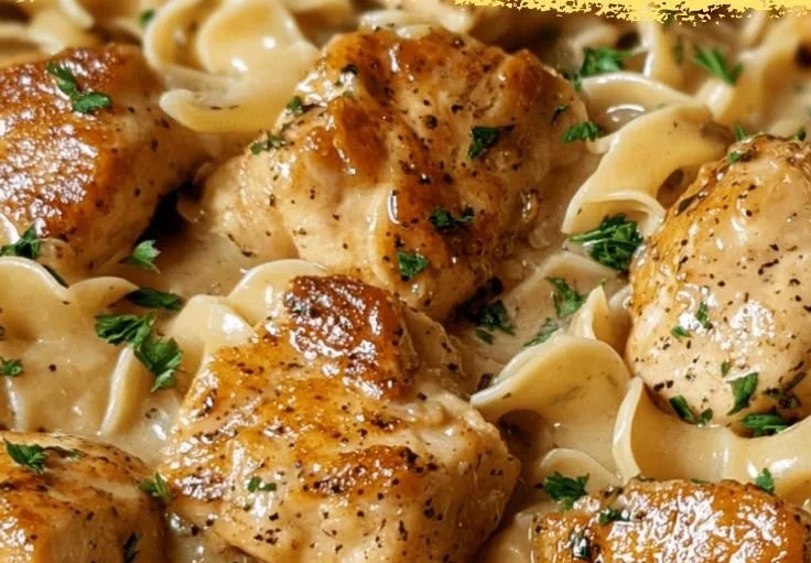 One-Pan Creamy Garlic Butter Chicken with Egg Noodles